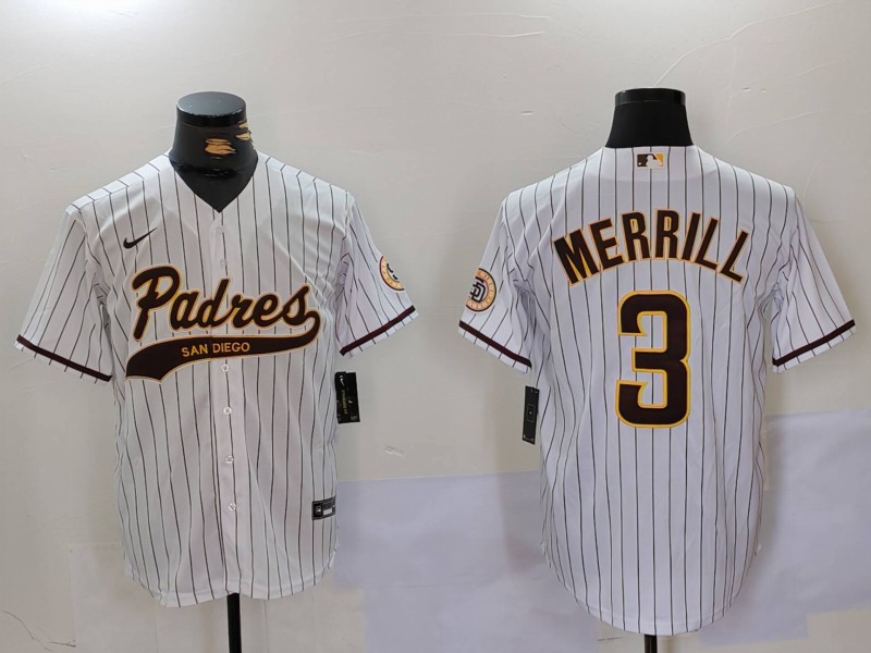 Men's San Diego Padres Jackson Merrill #3 White Alternate Jersey